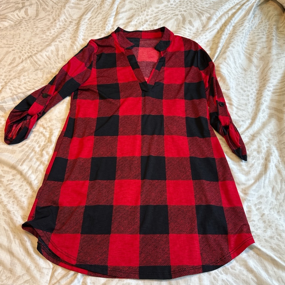 Chic Red and Black Checkered Women's Blouse